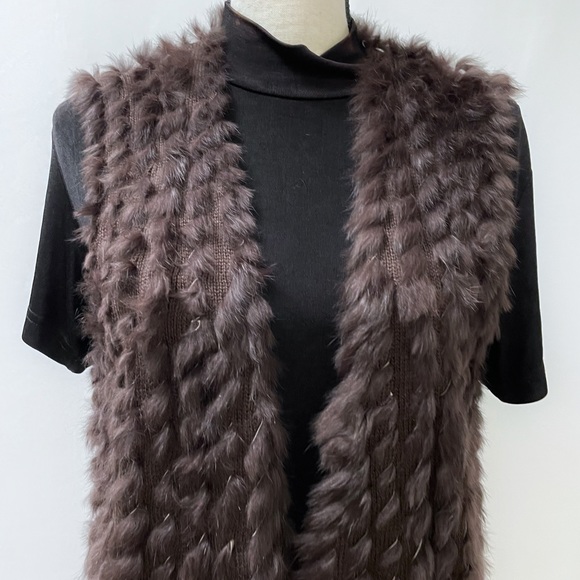 Linda Richards Rabbit Fur Vest Size S Brown Wool Blend Open Front Luxury - Picture 3 of 8
